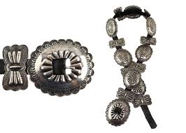 Navajo - Silver and Leather Concho Belt with Stamped Designs c. 1960s,