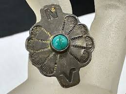 VINTAGE OLD PAWN NAVAJO BROOCH STERLING SILVER TURQUOISE STAMPED MARKED NV | eBay