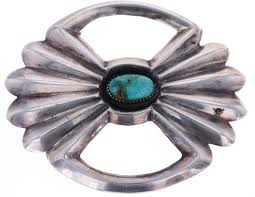 Sold at Auction: Navajo Old Pawn Sandcast Silver & Turquoise Buckle