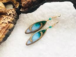 Wood and Resin Green Earrings, Handmade Dangle Earrings ...