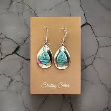 Southwestern Turquoise and Opal Inlaid 925 Sterling Silver ...