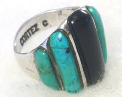Navajo C Cortez Ring Multi Stone Overlay Sterling Silver Ring Size 10 Turquoise Onyx Coral Vintage 1970's Native American - Etsy