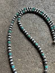 Sterling Silver Turquoise W 6mm Pearls Bead Necklace. 24 ...