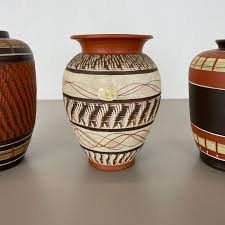 Set of 3 Abstract Ceramic Pottery Vases by EIWA / AKRU Ceramics, Germany, 1950s For Sale at 1stDibs | abstract pottery designs, 1950s pottery, set of 3 floor vases