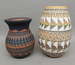 Lot of 2 - Clay Pottery Southwest / Aztec Vases Yellow Green Blue | eBay