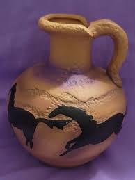 Clay Pitcher With Horses Running Around It | eBay
