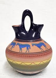Native American Navajo Red Clay Wedding Vase with Horses at ...