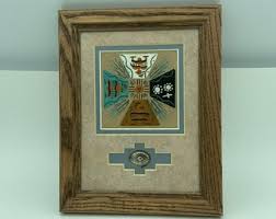 Handcrafted Native American Navajo Framed and Signed 7" X 9" Sand Painting With Cut Out Mat and Oval Metal Concho Accent Inlay - Etsy
