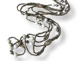 Vintage 1980s Metal & Pale Blue Glass Bead 3-strand Necklace ...