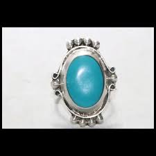 Vintage Sterling Silver Oval Turquoise Paste Ring. For Sale ...