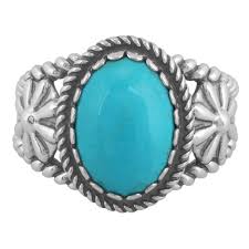 Sterling Silver Turquoise Concha Flower Ring, Sizes 5-10 ...