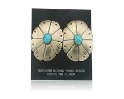 Navajo Earrings 925 Silver Natural Turquoise Artist Signed ...