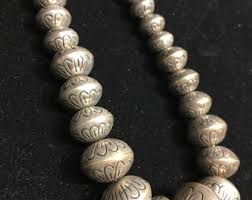 SOLD Navajo Pearls Hand Made Sterling Silver Beads Beaded Necklace All Stamped Stamp Work Graduated Native American Indian Classic Old Pawn - Etsy