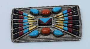 Zuni sterling Turquoise, Coral, Onyx inlay large pin brooch Maderrel Kallestewa | eBay
