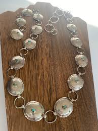 Vintage Sterling and Turquoise Concho Belt Necklace - Etsy