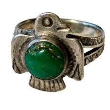 NAVAJO OLD VINTAGE STERLING SILVER AND GREEN TURQUOISE PEYOTE BIRD RING | eBay