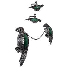 Vintage Circa 1940s Mexican Sterling Silver Double Parrot Brooch and . For Sale at Ruby Lane