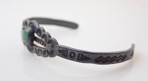 Vintage Navajo Fred Harvey Era Green Turquoise Stamped Sterling Cuff Bracelet | eBay Australia