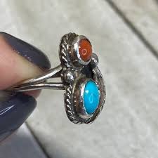 Vintage Southwest Native American Style Ring Turquoise Coral Size 5 Unmarked - Etsy