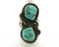 Navajo Ring .925 Silver Globe Turquoise Hand Stamped Native American Artist C80s | eBay