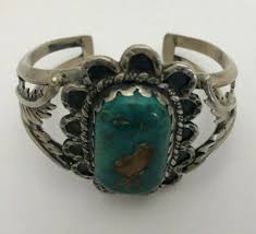 Signed Sterling Silver Native American Navajo Old Pawn Turquoise Ornate Cuff | eBay