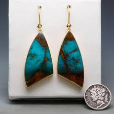 Steven Battelle Blue Opalized Petrified Wood 18K Gold Wire Earrings For Sale at 1stDibs