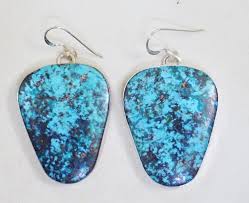 Item #998M- Large Navajo Kingman Turquoise Dangle Sterling Silver Earrings by EM Teller —Turquoise Earrings ~ Native American Turquoise Earrings
