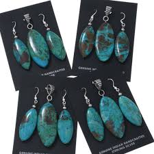 Teardrop Turquoise Pendant Antique Beaded Necklace Set With Dangle Earrings 44177