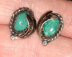 Cerrillos Turquoise Earrings Old Squash Blossom Unisex Navajo Pierced Stud Sterling Gemstones Native American - Etsy
