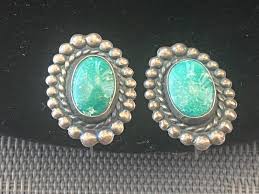 Navajo vintage Unsigned Sterling Silver Turquoise Screw Back Earrings/ - Kenneth Maxymowich Jewellery