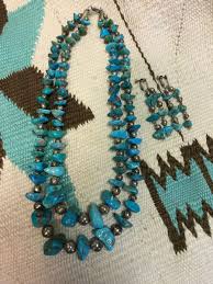 VINTAGE/OLD PAWN NAVAJO STERLING & TURQUOISE NECKLACE & EARRING SET SIGNED JJJ | eBay