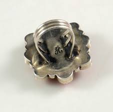 Anderson Skeets Silver Coral Ring Navajo - Hoel's Indian Shop