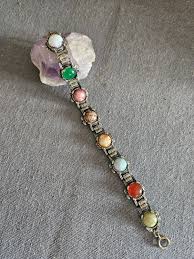 Vintage Link Bracelet Multicolored Stones 1950s Classic Silver Tone Glass Lucite EUC 7 - 8.5" Wrist Retro - Etsy Australia