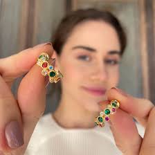 Fancy Rainbow Hoop Earrings - Multicolor Zirconia Round Cut ...