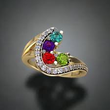 Four Birthstone Custom Mothers Ring With Ideal Cut Diamonds ...