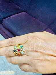 22K Gold '9 Stones' Navarathan Ring For Women With Uncut ...