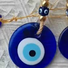 3 15 inch turkish blue evil eye glass ornament golden bead - Temu