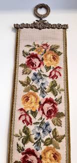 Vintage Floral Needle Point Bell Pull, Hardware Hanging ...