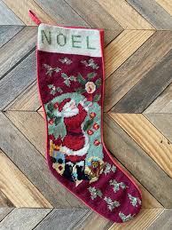 Vintage Christmas Stocking, Santa Needlepoint Stocking ...