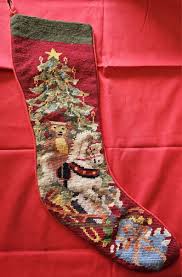 Vintage WOOL Needlepoint Christmas Stocking Bears Horse ...