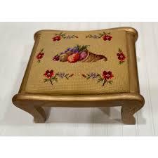 Late 19th Century Antique Victorian Cornucopia Needlepoint Footstool | Chairish