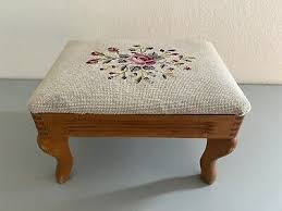 VINTAGE FLORAL NEEDLEPOINT FOOTSTOOL 14” x 10” | eBay