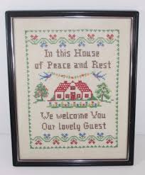Needlepoint Sampler VTG Framed Cross Stitch on Linen In This House Of Peace | eBay