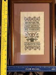 Vintage Cross Stitch Sampler 1988 Framed Muted Mauve Signed ...