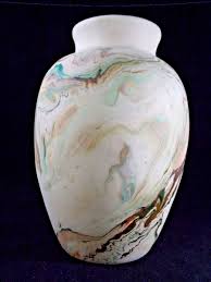 VINTAGE NEMADJI USA 6-3/4" TALL ORANGE, GREEN & BROWN SWIRL CLAY POTTERY VASE | eBay