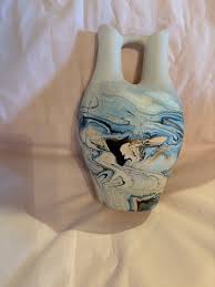 Vintage Nemadii Pottery Clay Vase Blue Swirls Indian River ...