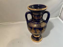 7" COBALT BLUE VASE, HANDMADE IN GREECE IN 24 K GOLD -B41 | eBay