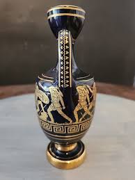 HAND MADE GREEK URN IN COBALT BLUE AND 24K GOLD | eBay