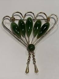 Vintage Faux Jade Dangling Chain Fan Brooch Gold Tone | eBay