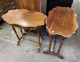 Pair Petrified Wood Side Tables Bark Edges